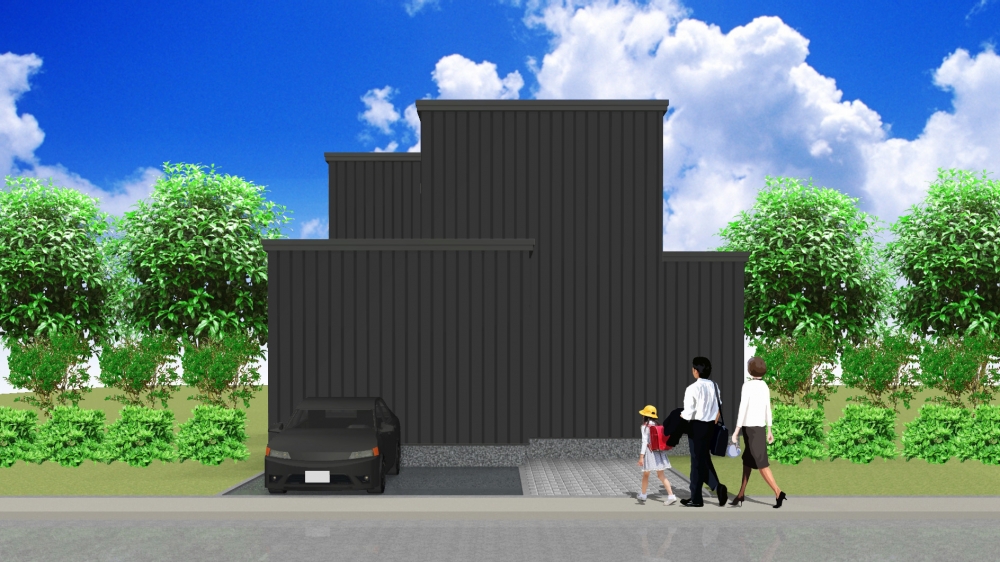 PLAN 8 - コの字型の住まい。 独立した洋室6条とリビングとの間にコンクリートテラスがあり、夏場のBBQやプールに大活躍。 吹抜けや回遊動線、2階トイレなど充実したプランです。 - -